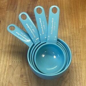 KitchenAid Measuring Cup Set 4 Piece Aqua Sky Blue Plastic Nested Baking Tools